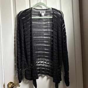 Chico's Black Open-Front Crochet Cardigan